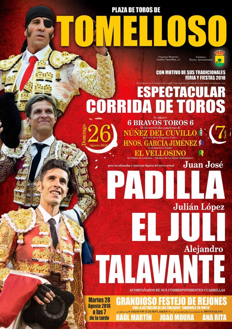 Espectacular cartel para la corrida de Feria en Tomelloso: Padilla, El Juli y Talavante