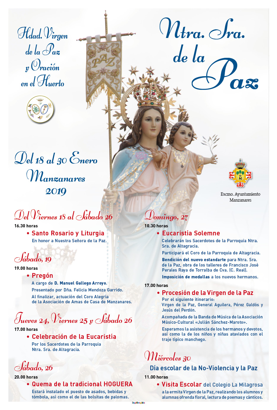 Consulta la programación de las fiestas en honor de la Santísima Virgen de la Paz en Manzanares