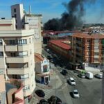 Incendio de un autobús de pasajeros en las inmediaciones de Albacenter