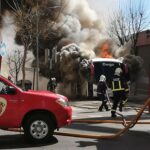 Incendio de un autobús de pasajeros en las inmediaciones de Albacenter