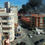Incendio de un autobús de pasajeros en las inmediaciones de Albacenter