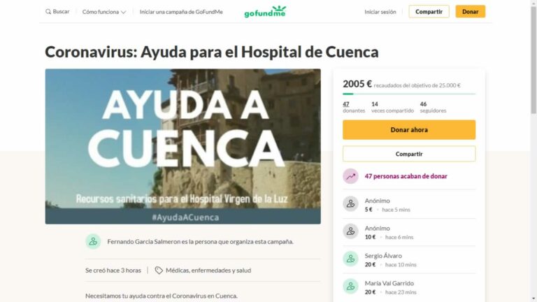 Una iniciativa vecinal lleva ya 2.000 euros en 3 horas de crowfounding para el Hospital de Cuenca