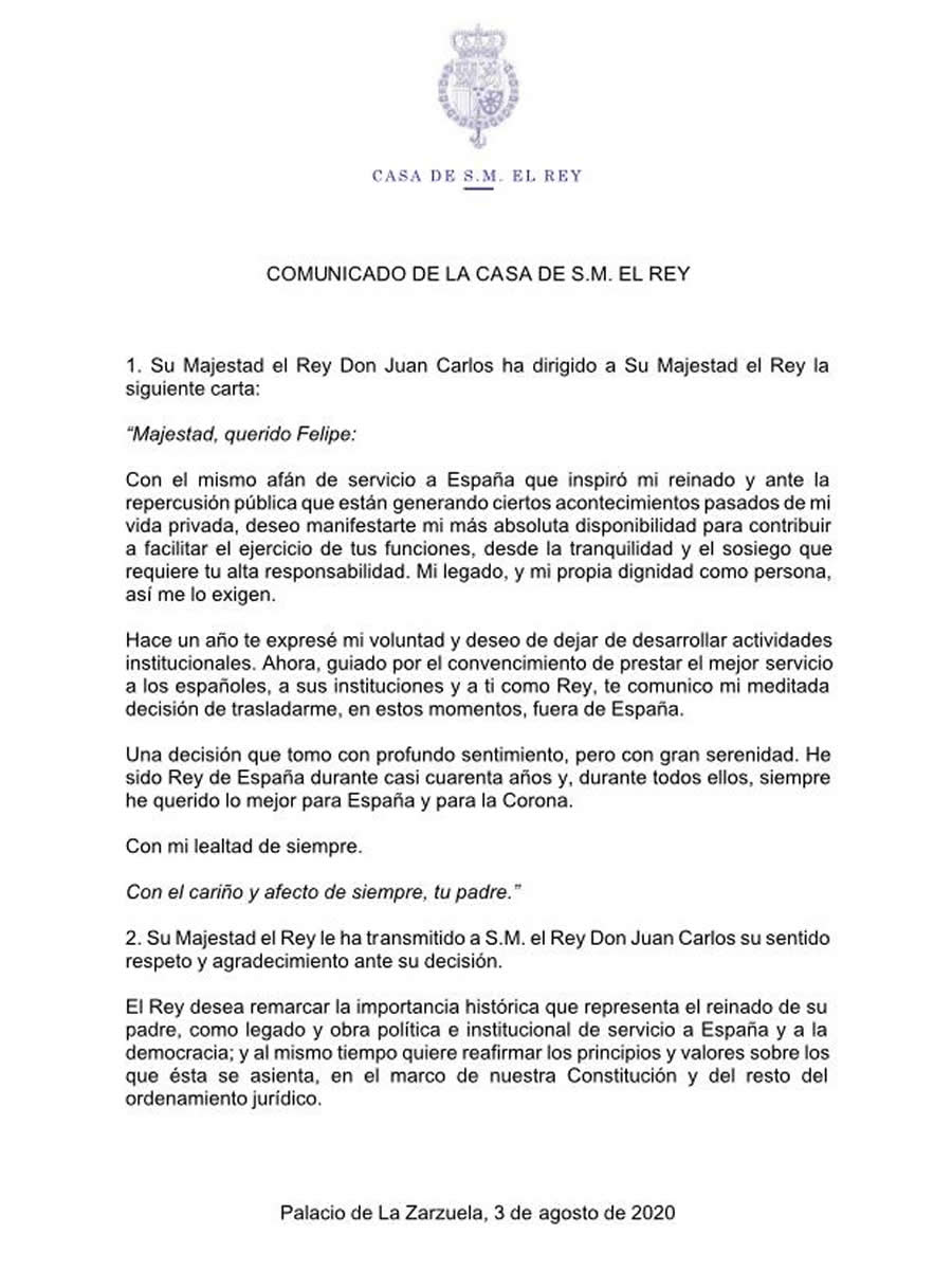 El Rey Juan Carlos anuncia que se va de España
