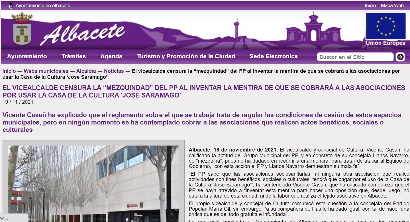 El PP de Albacete acusa a Sáez y Casañ de "utilizar los medios públicos del Ayuntamiento para atacar a la oposición”