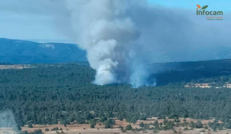 Continúan las labores de extinción en el incendio forestal de Carrascosa