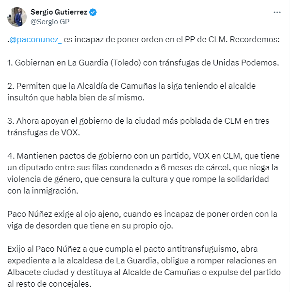 Manuel Serrano tacha de "charlatán" a Sergio Gutiérrez por polémica de tránsfugas