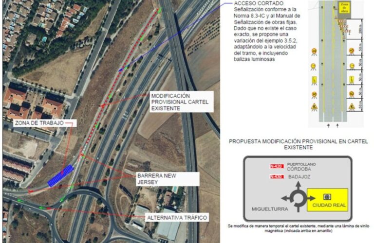 Cambios este lunes en el tráfico en la salida 2 de la A-43 hacia el centro de Ciudad Real por obras