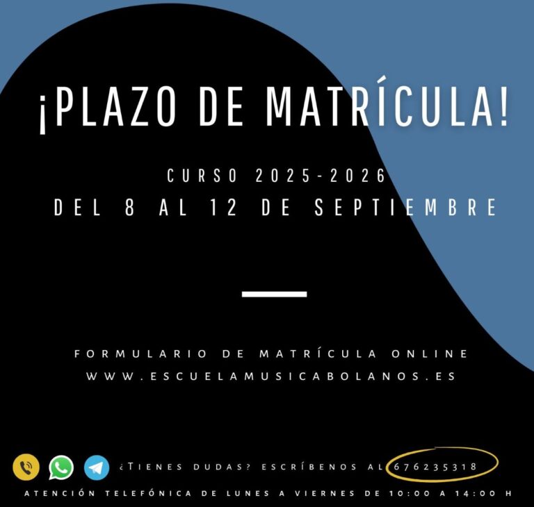 Abierto el plazo de matrícula para el nuevo curso de la Escuela Municipal de Música de Bolaños de Calatrava