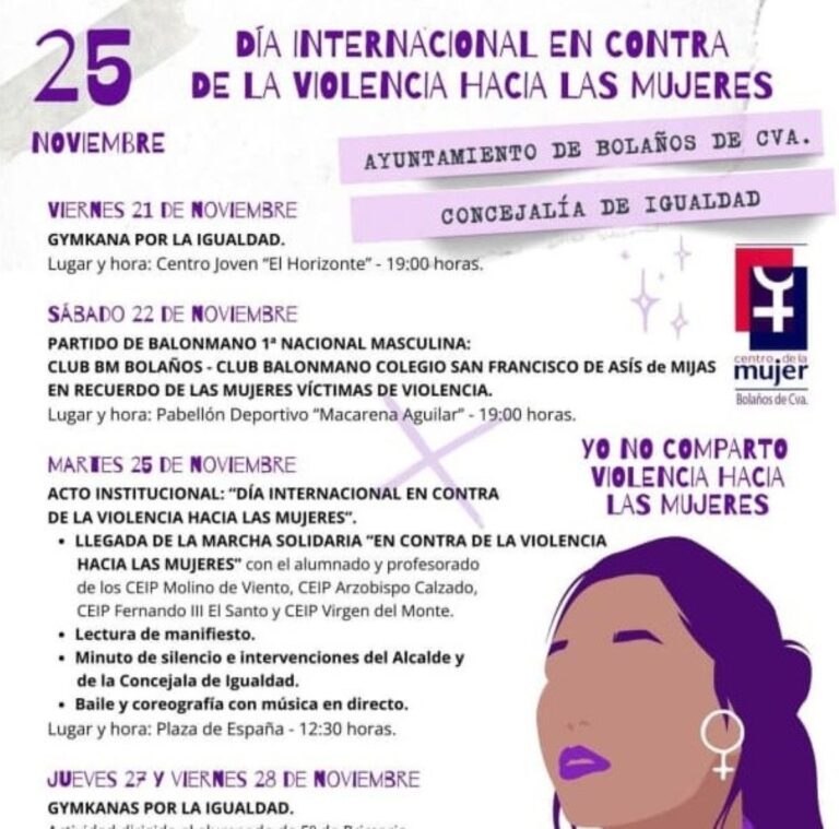 Bolaños de Calatrava se une al Día Internacional contra la Violencia hacia las Mujeres con una variada programación