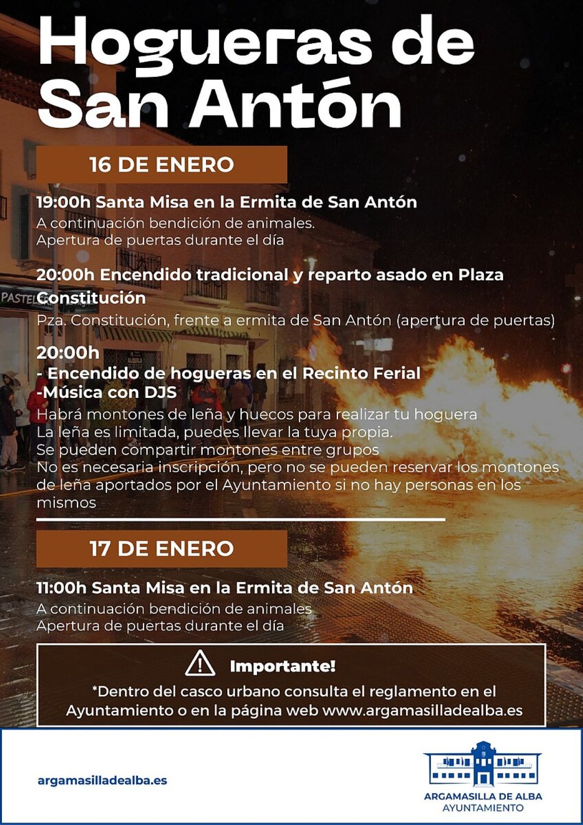 Argamasilla de Alba celebra las Hogueras de San Antón los días 16 y 17 de enero