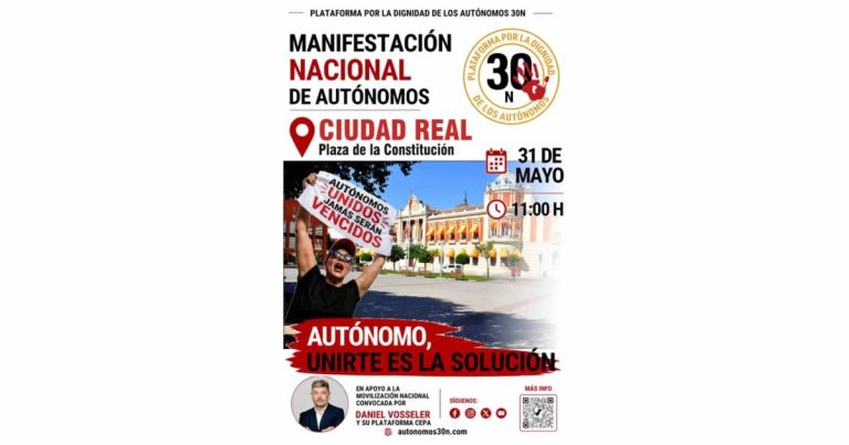 La Plataforma 30N convoca una manifestación nacional de autónomos en Ciudad Real el 31 de mayo